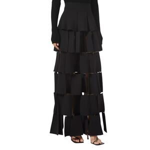 A.W.A.K.E. Stylish Black Cutout Ruffle Maxi Skirt Size 36 FR / 4 US